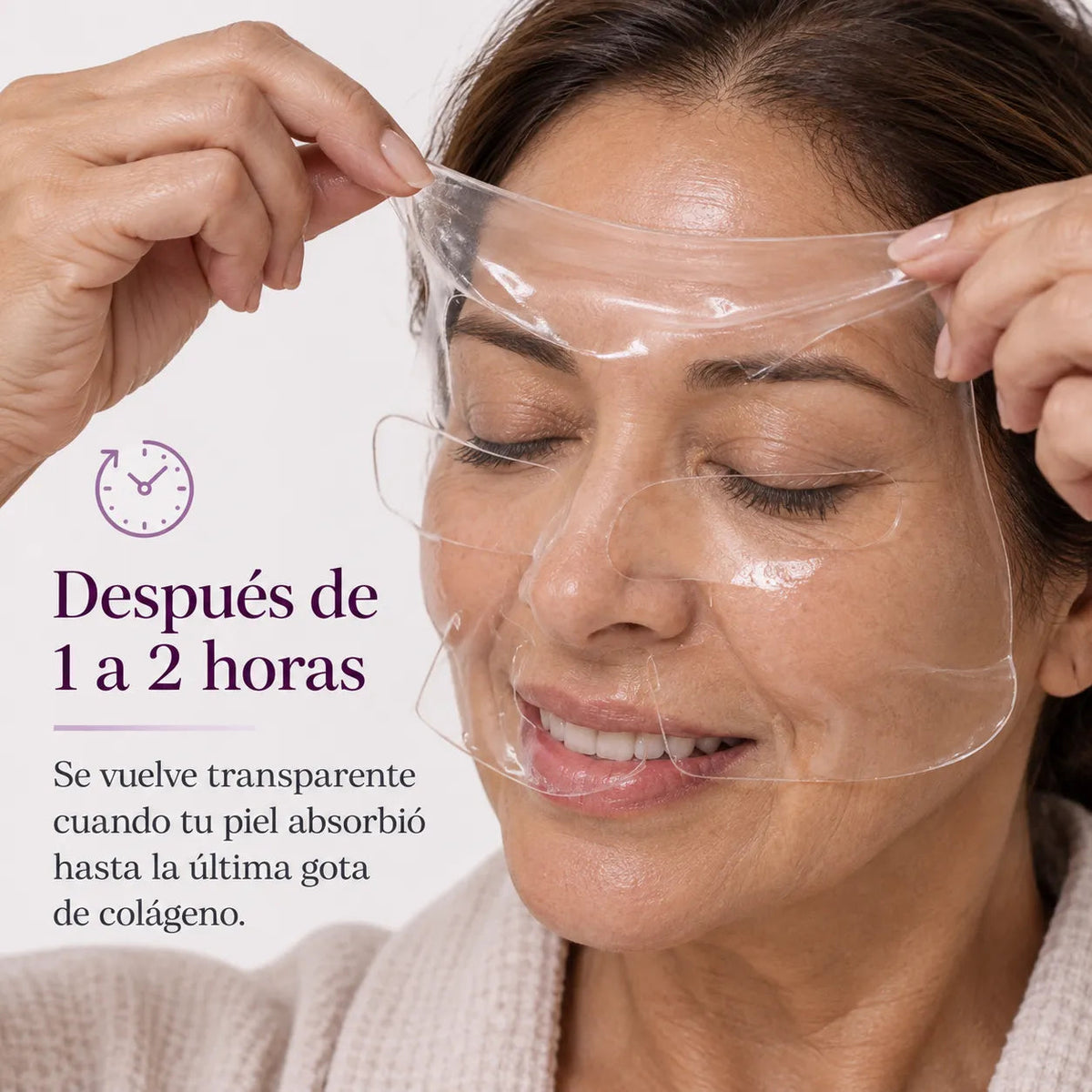 Después de 1 a 2 horas · Se vuelve transparente cuando tu piel absorbió el colágeno