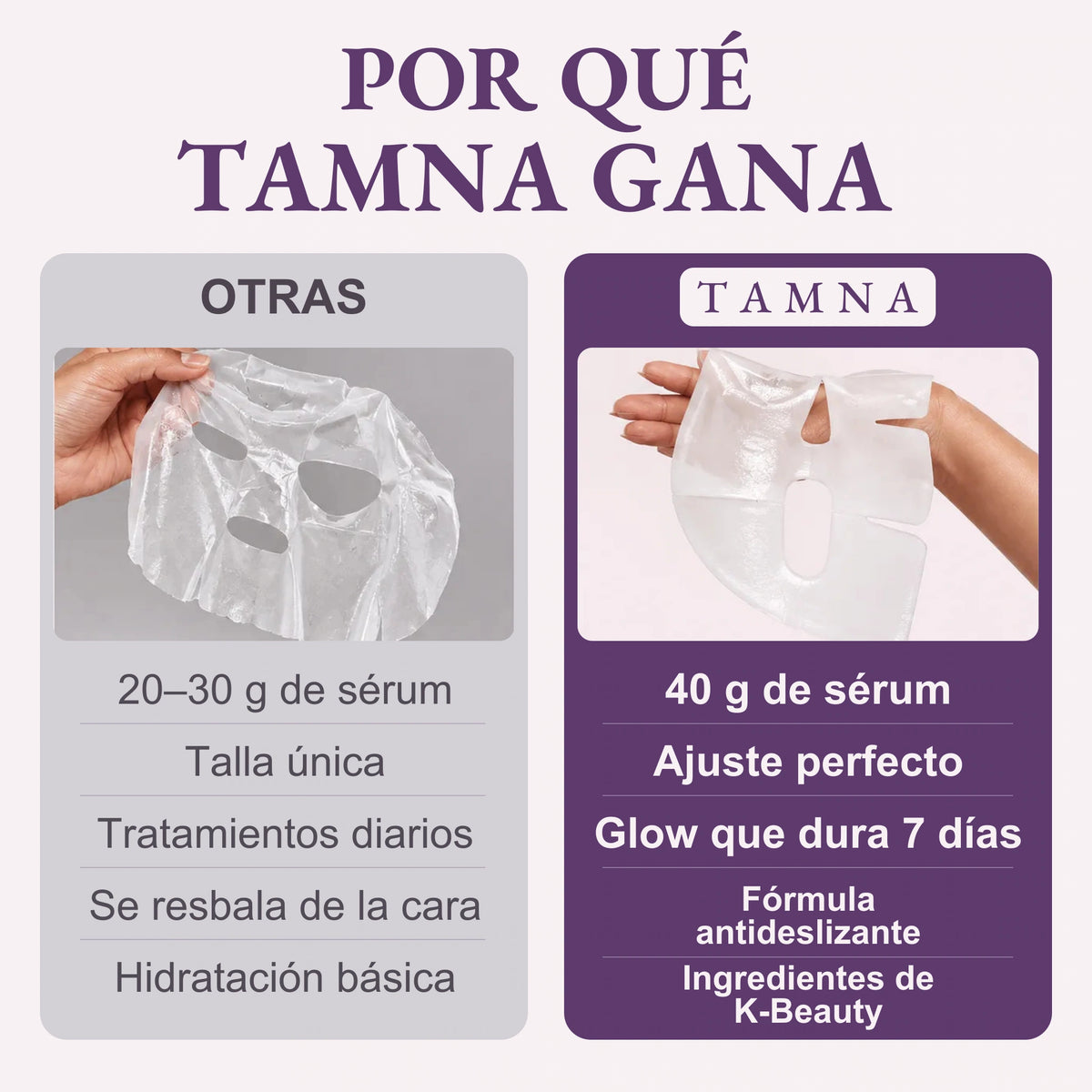 Por qué TAMNA gana · Comparación de mascarillas